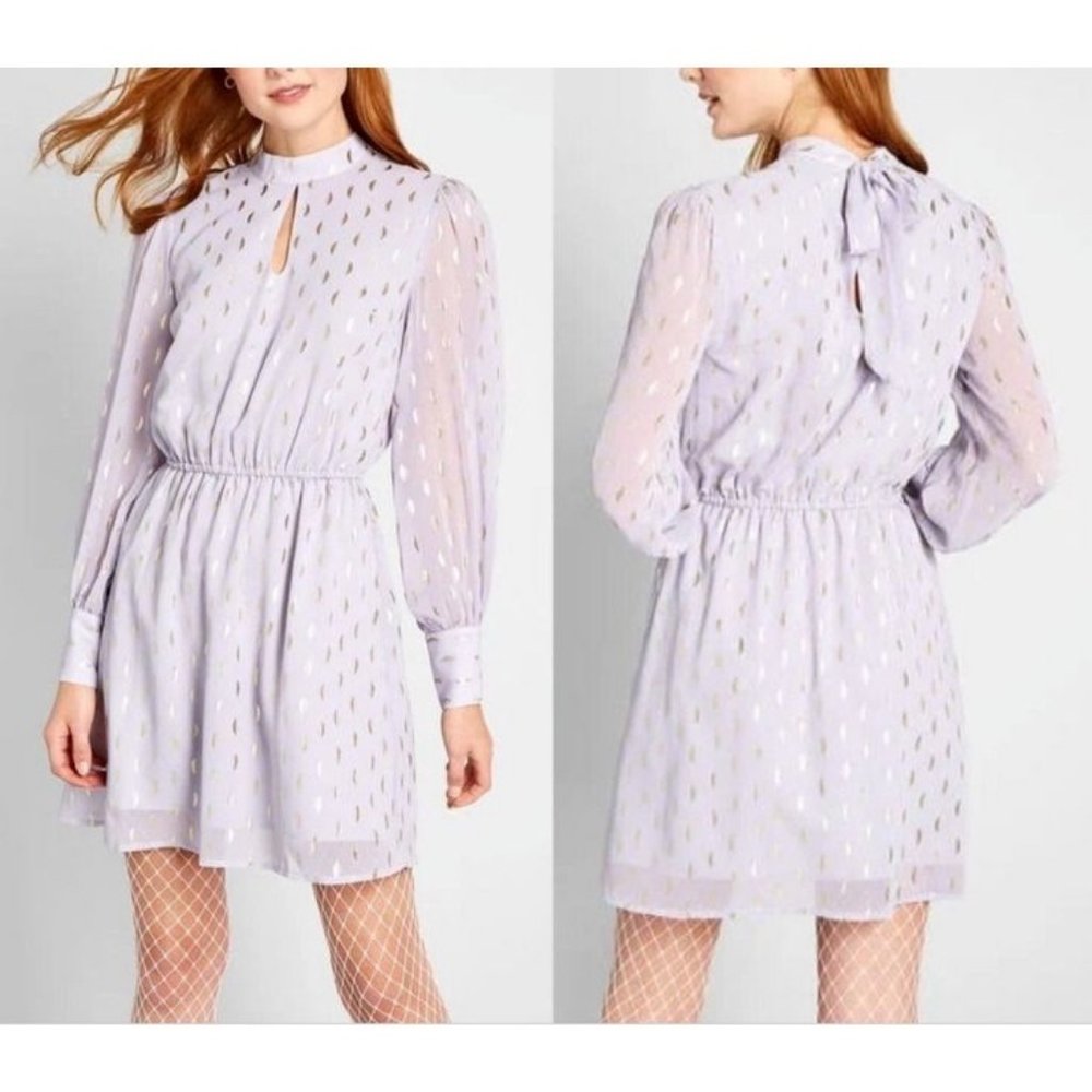 Anthropologie ModCloth Blouson Dress XL Extra Large Purple Gold Washable NEW